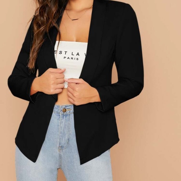 SHEIN Jackets & Blazers - SHEIN Shawl Collar Solid Tailored Black Blazer